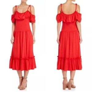 Rebecca Minkoff Mojave Dress Lipstick Red Cold Shoulder Ruffled Size XS …